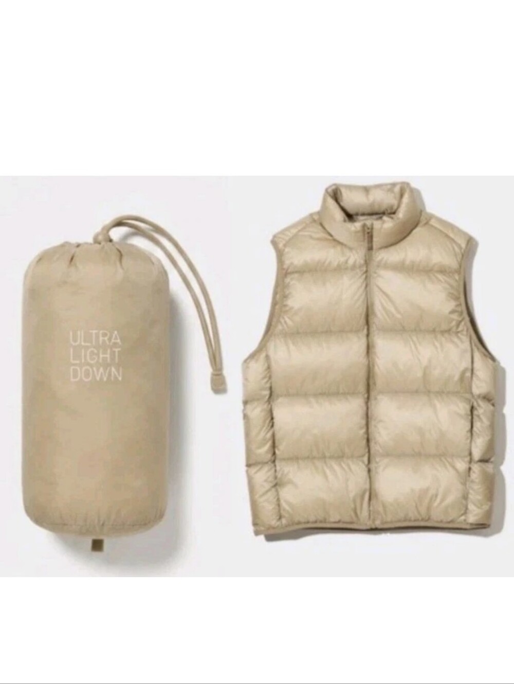 Uniqlo Men's Ultra Light Down Beige Puffer Full Zip Vest Gilet! S NWOT